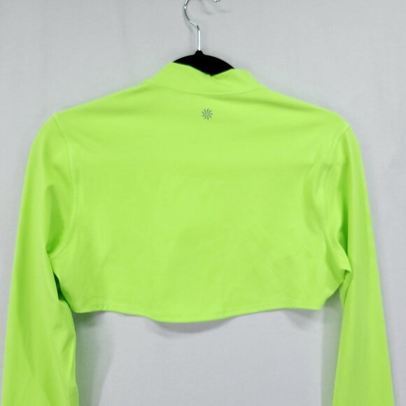 Athleta Cropped Top Size XS Eclipse Shrug Long Sleeve Neon Yellow Athletic Shirt - Picture 4 of 12